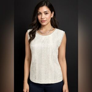 J.Crew Womens Blouse 8 Ivory Lace Sleeveless  Lined Crochet Top  Summer 015